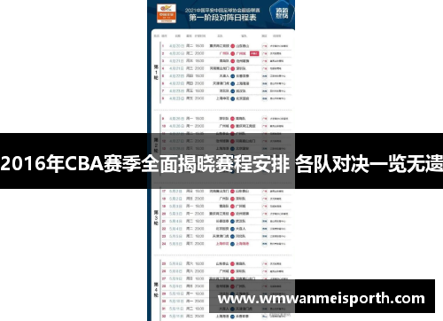 2016年CBA赛季全面揭晓赛程安排 各队对决一览无遗